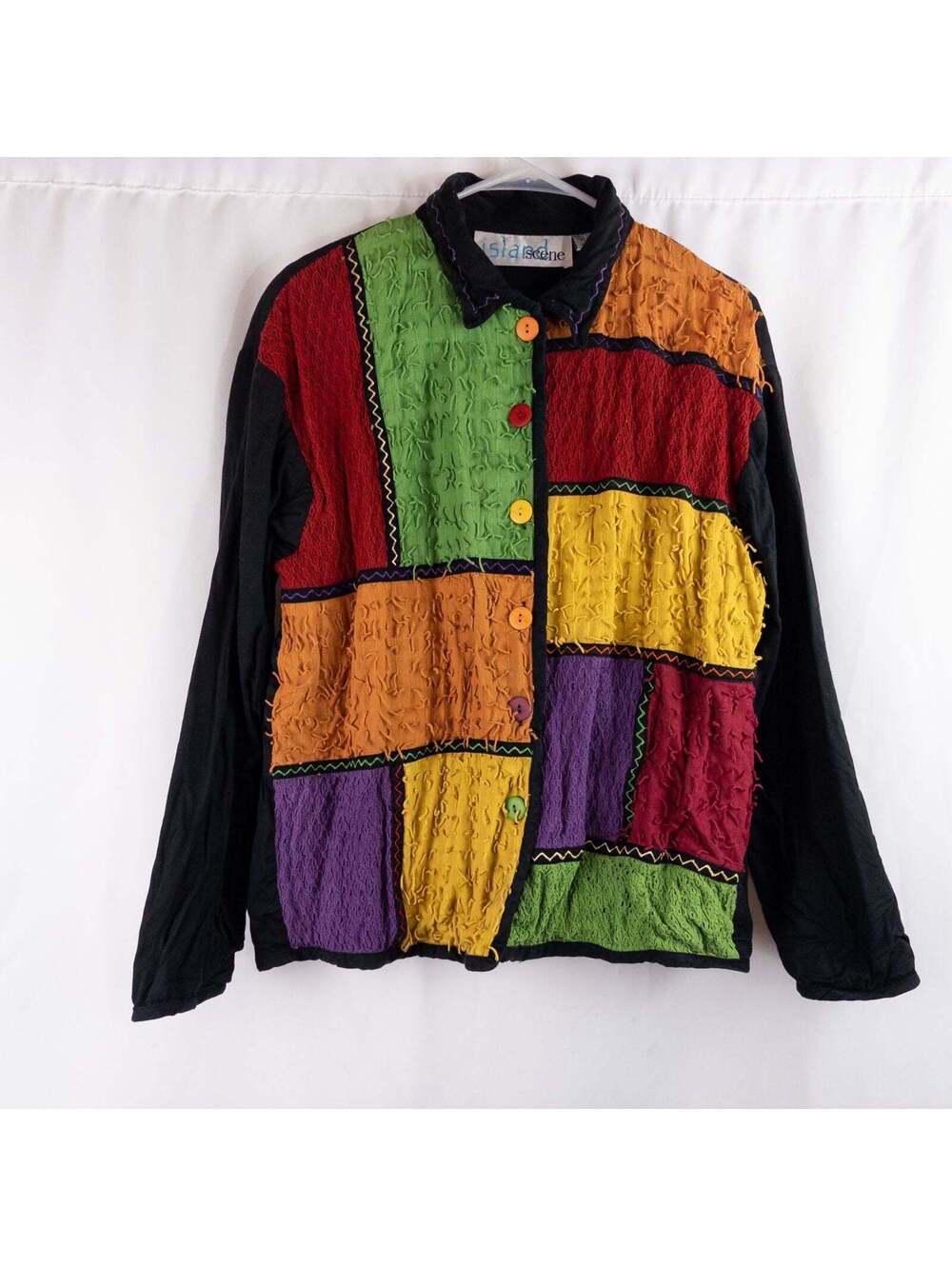 Island Scene Vintage Rainbow Patchwork Jacket Womens Large